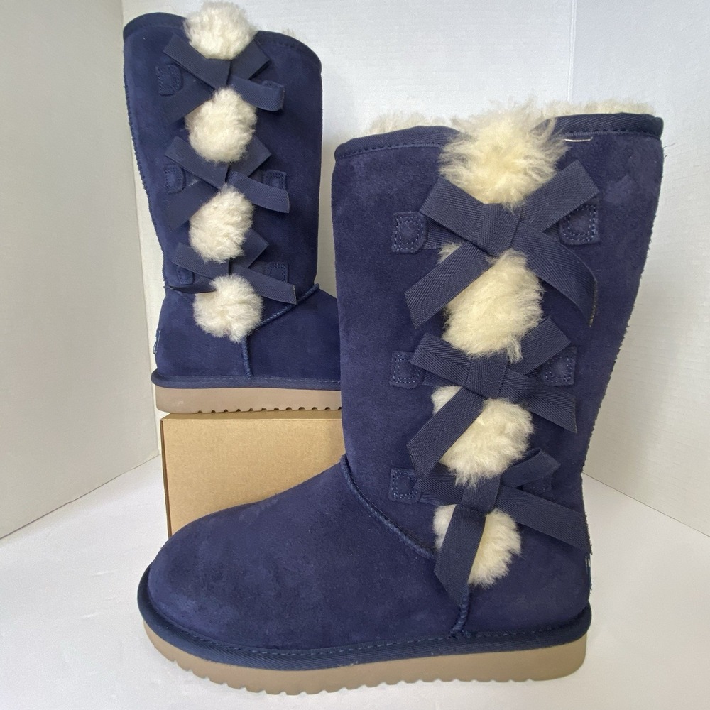 UGG Women's Tall Boots Koolaburra Bow Suede Size 7 Winter Boots Navy Blue
